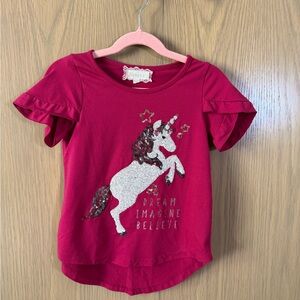 btween Pink-Red Unicorn Tee with Glitter Graphic